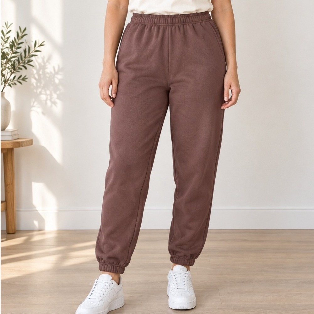 Nuuds XS Sweatpants Brown Fleece Lined Joggers Loungewear Cozy Basic Minimalist